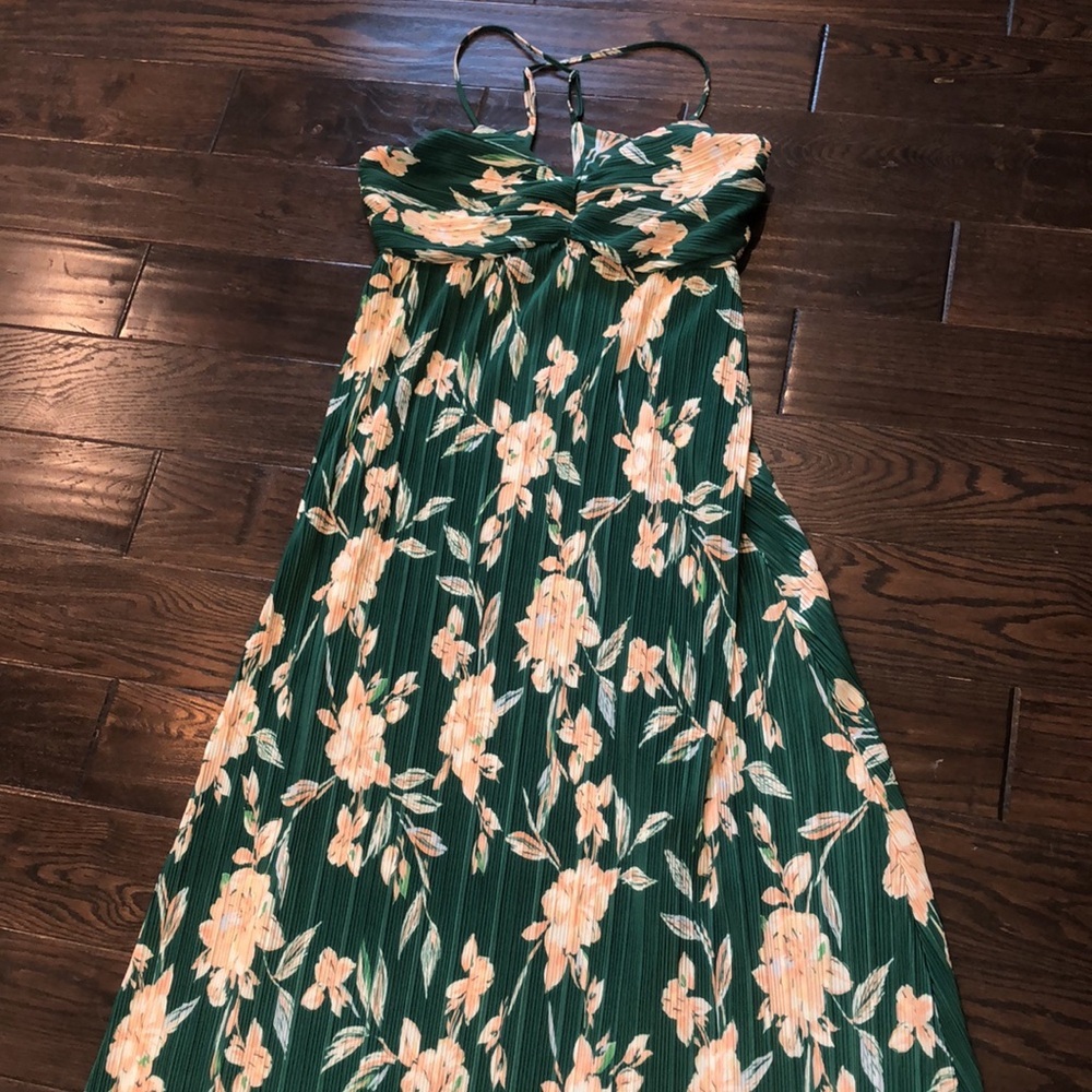 A new day green floral leather maxi dress size large new with tags - Picture 3 of 9